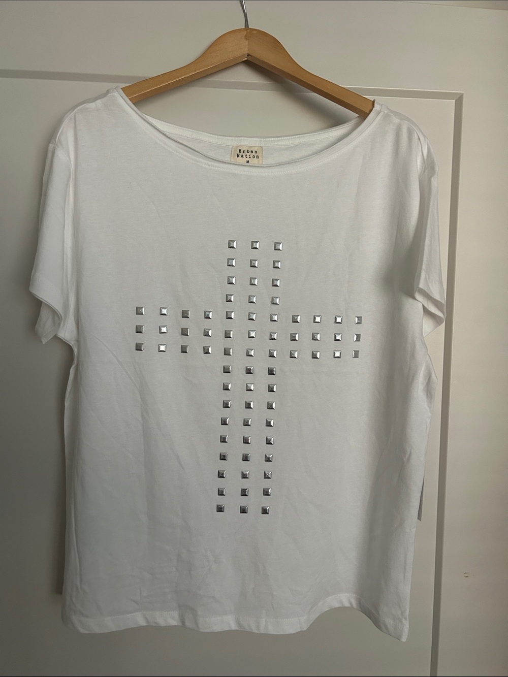 Urban Nation White Short Sleeve Tee with Silver Stud Detail NWT
